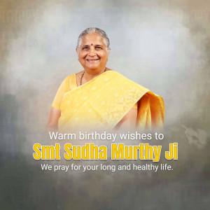 Portrait of Sudha Murthy with birthday greetings