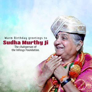 Portrait of Sudha Murthy with birthday greetings