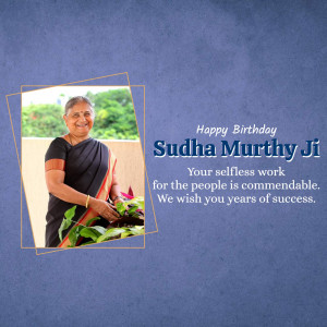 Birthday greeting for Sudha Murthy with her portrait.