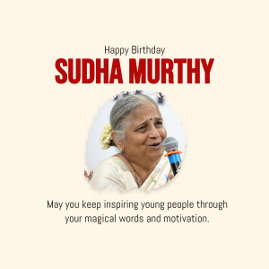Birthday greeting for Sudha Murthy, an Indian author and philanthropist.