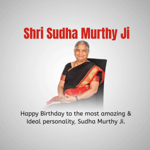 Portrait of Sudha Murthy with birthday greeting