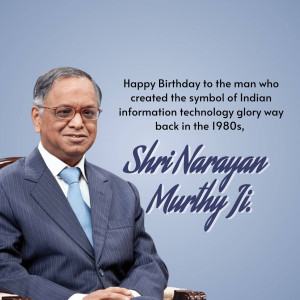 Portrait of N.R. Narayana Murthy with birthday wishes