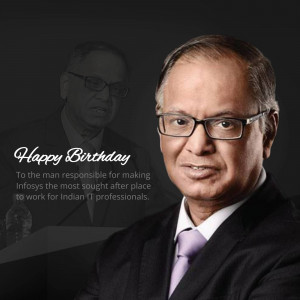 Portrait of N.R. Narayana Murthy with a birthday message
