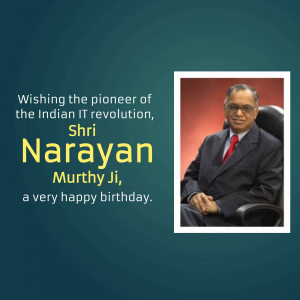 Portrait of Narayan Murthy with birthday greetings