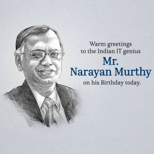 Sketch of Narayan Murthy with birthday greetings
