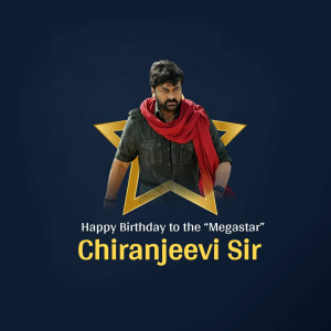 Chiranjeevi Sir birthday celebration poster with a star background