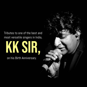 Black and white portrait of KK, a popular Indian singer, holding a microphone.