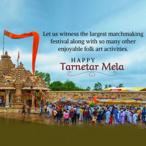 Image of Tarmetar Mela with a temple and crowd