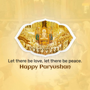 Paryushan greeting with a Jain idol and devotees