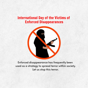 Image depicting a crossed-out silhouette of a person holding a weapon, symbolizing the fight against enforced disappearances.