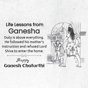 Illustration depicting a scene from the life of Lord Ganesha, illustrating the importance of duty.
