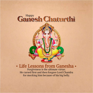 Image of Lord Ganesha with text 'Happy Ganesh Chaturthi' and 'Life Lessons from Ganesha'