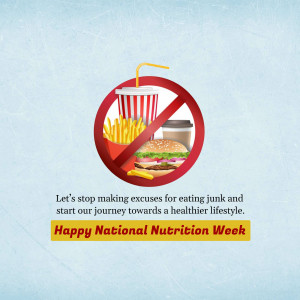 Image depicting a 'no' symbol over junk food items like soda, fries, burger, and a takeaway container, promoting healthy eating.