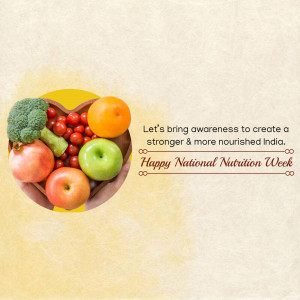 Basket of fresh fruits and vegetables with National Nutrition Week message