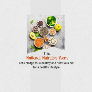 Image promoting National Nutrition Week with a variety of healthy foods.