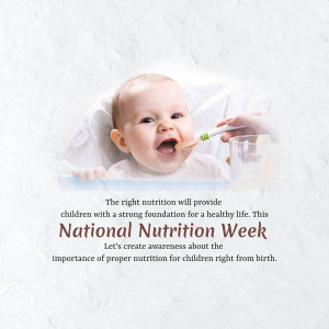A baby being fed with a spoon, promoting National Nutrition Week.