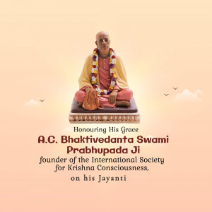Portrait of A.C. Bhaktivedanta Swami Prabhupada with text honoring his Jayanti