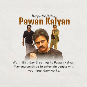 Birthday greeting for Pawan Kalyan featuring images of the actor.