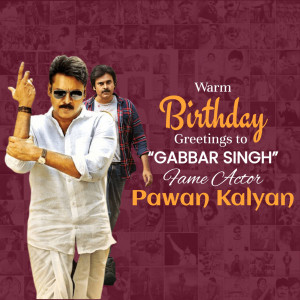Birthday wish for Pawan Kalyan, featuring the actor and a collage of images.