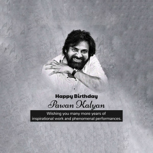 Black and white portrait of Pawan Kalyan with birthday greetings