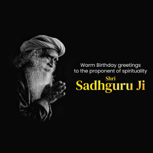 Black and white portrait of Sadhguru Ji with birthday greetings