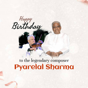 Image of Pyarelal Sharma with a violinist, celebrating his birthday.