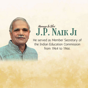 Portrait of J.P. Naik Ji with text honoring his service to the Indian Education Commission.