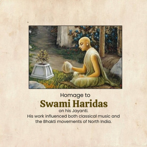 Painting of Swami Haridas meditating in a garden