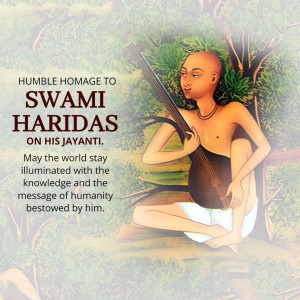 Portrait of Swami Haridas playing a stringed instrument