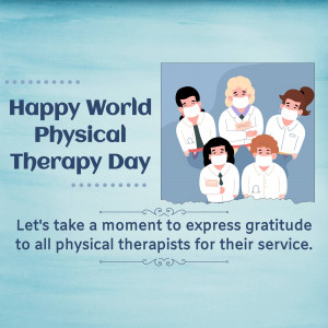 Illustration of healthcare workers wearing masks with text celebrating World Physical Therapy Day.