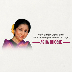 Portrait of Asha Bhosle with birthday wishes
