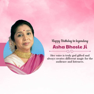 Portrait of Asha Bhosle with birthday wishes