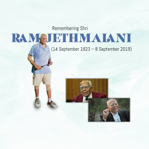 Portrait of Ram Jethmalani with smaller inset images