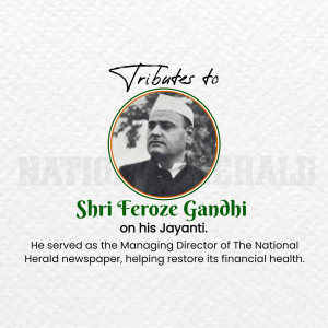 Portrait of Feroze Gandhi with Indian flag background