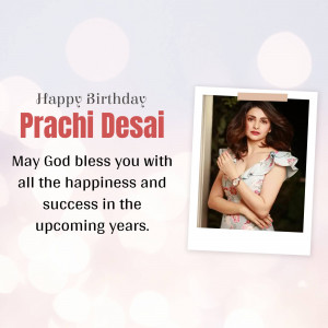 Birthday greeting for Prachi Desai with her portrait.