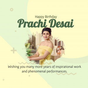 Birthday greeting for Prachi Desai featuring her portrait.