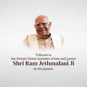 Portrait of Ram Jethmalani with tribute text