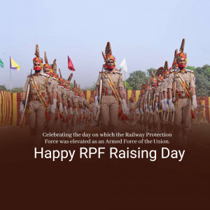 Railway Protection Force personnel in formation celebrating Raising Day