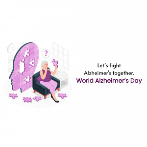 Illustration of a woman sitting in a chair with a puzzle head behind her, promoting Alzheimer's awareness.