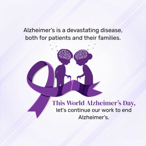 Purple ribbon with silhouettes of elderly people representing Alzheimer's awareness.