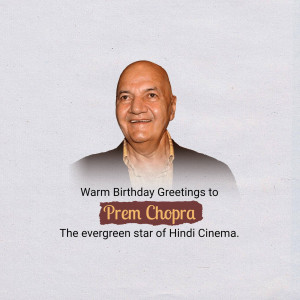 Portrait of Prem Chopra with birthday greetings