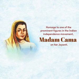 Portrait of Madam Cama with text commemorating her birth anniversary