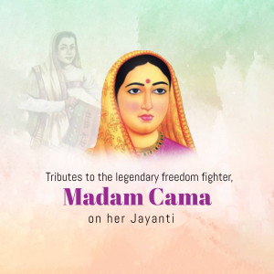 Portrait of Madam Cama with text commemorating her Jayanti
