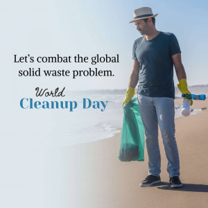 Man cleaning up trash on a beach for World Cleanup Day