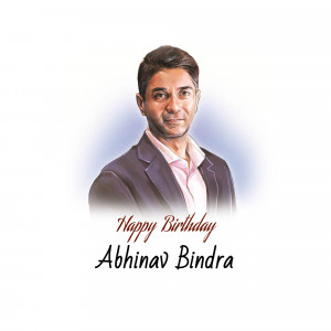 Digital portrait of Abhinav Bindra with a birthday greeting