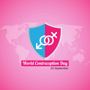 World Contraception Day graphic with male and female symbols on a shield