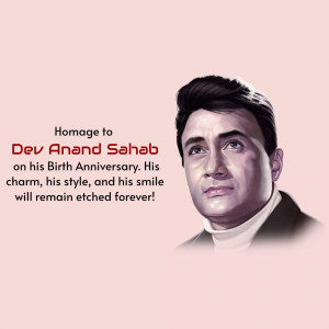 Portrait of Dev Anand with a tribute message