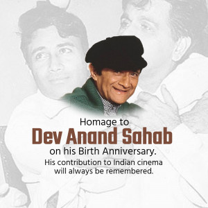 Portrait of Dev Anand with text commemorating his birthday