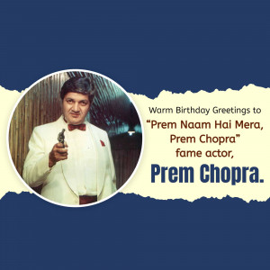 Image of actor Prem Chopra with a birthday greeting.