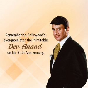 Portrait of Dev Anand with text commemorating his birthday